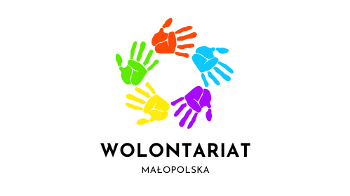 Kolorowe dłonie ustawione w kole z napisem wolontariat