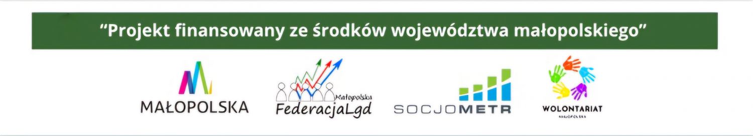 Logotypy programu: Małopolska, Federacja LGD, Socjometr, Wolontariat